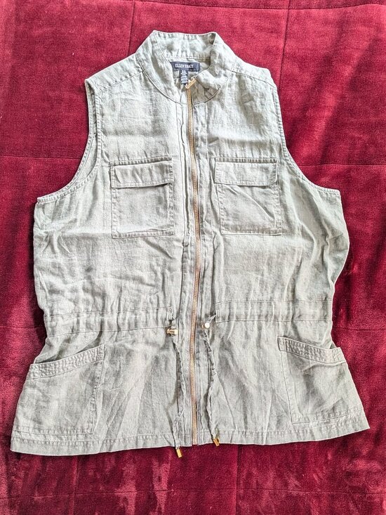 Ellen Tracy Jackets & Blazers - Ellen Tracy Olive Green Linen Utility Cargo Vest XL